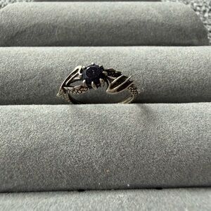 Sterling Dragon Claw Ring with Black Sparkly Stone
